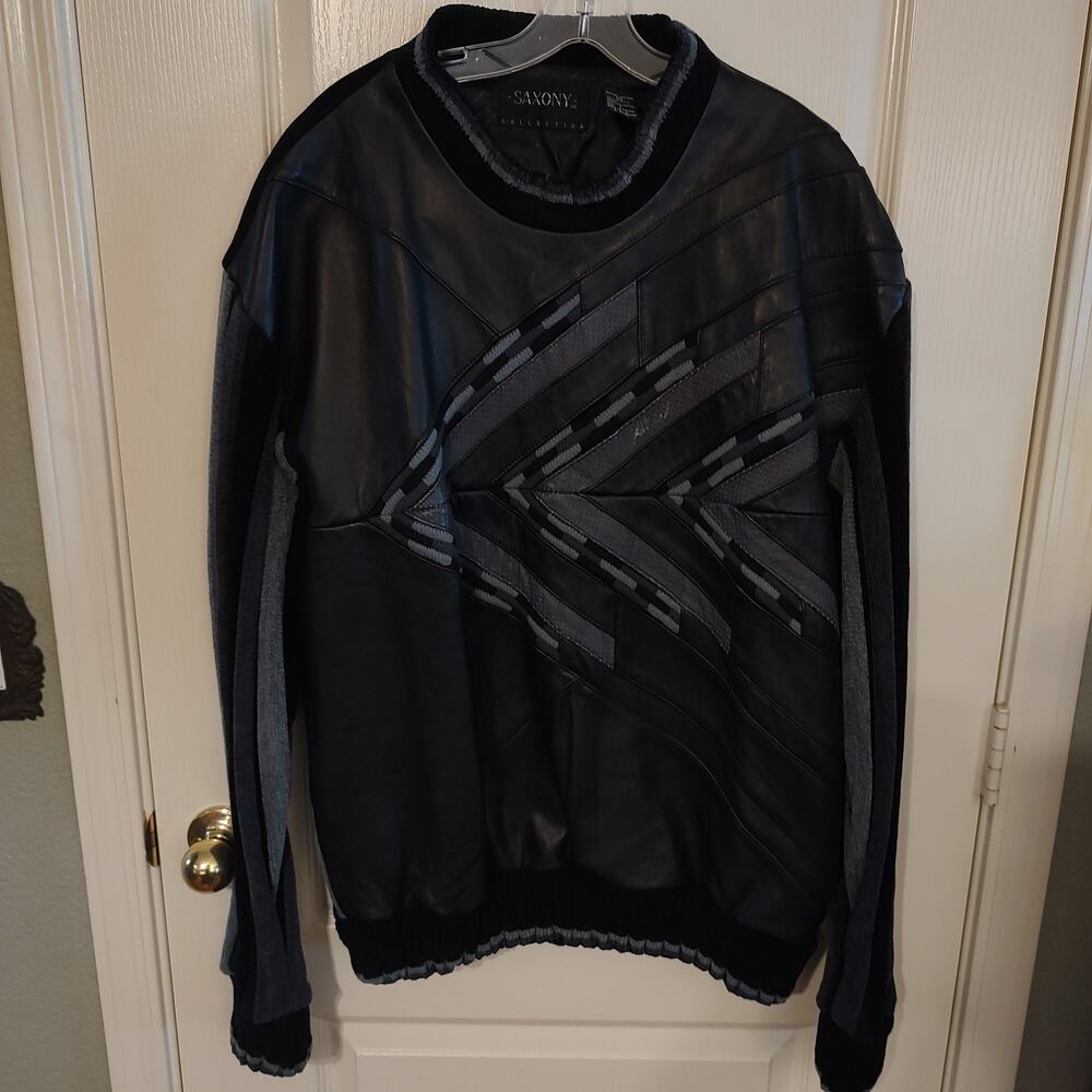 Saxony MENS Black Leather Sweatshirt Collection Size L - Picture 2 of 13